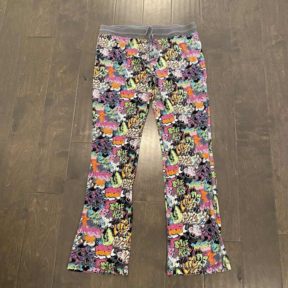 Disney‎ Parks Mickey Pajama Pants Womens Large Lounge Stretch Graffiti